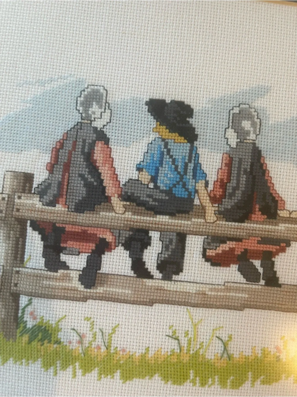 VTG Framed Cross Stitch Amish Schooldays  Vera Kirk Handmade Cottage Grandma